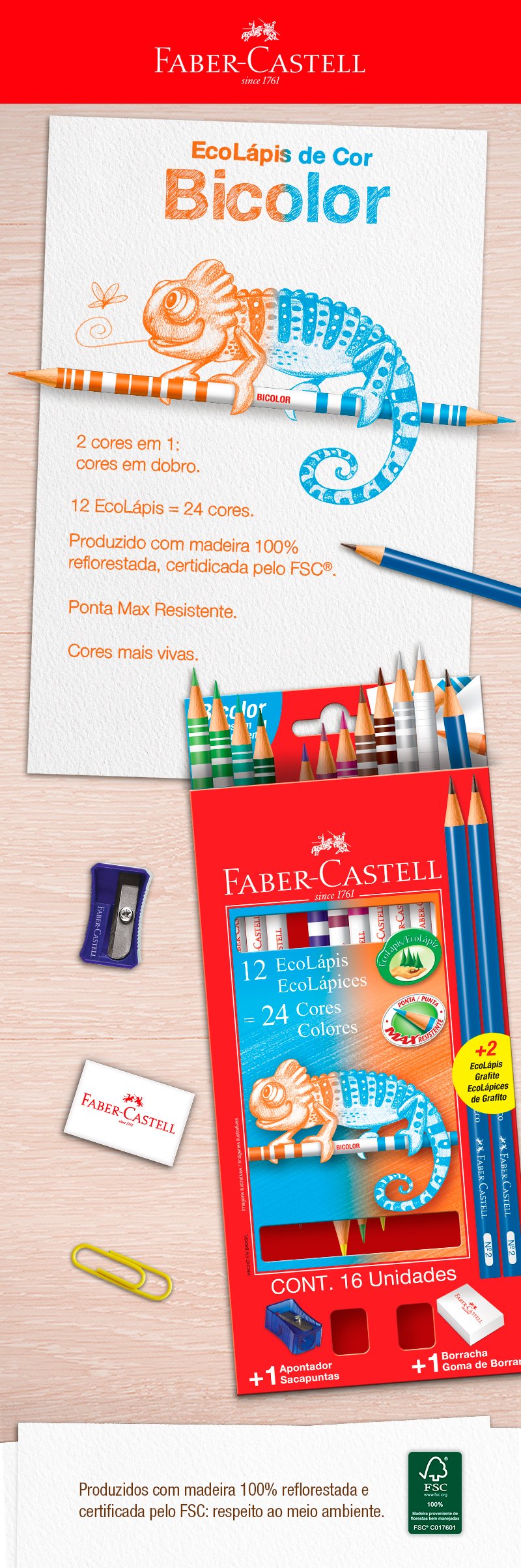 Lápis de Cor Bicolor 24 Cores 12 Lápis Faber-Castell