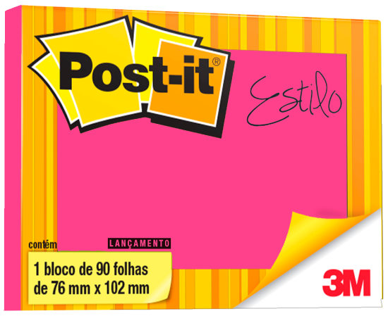 Post-It 3M 657 76mm X 102mm Neon Rosa 90 Folhas