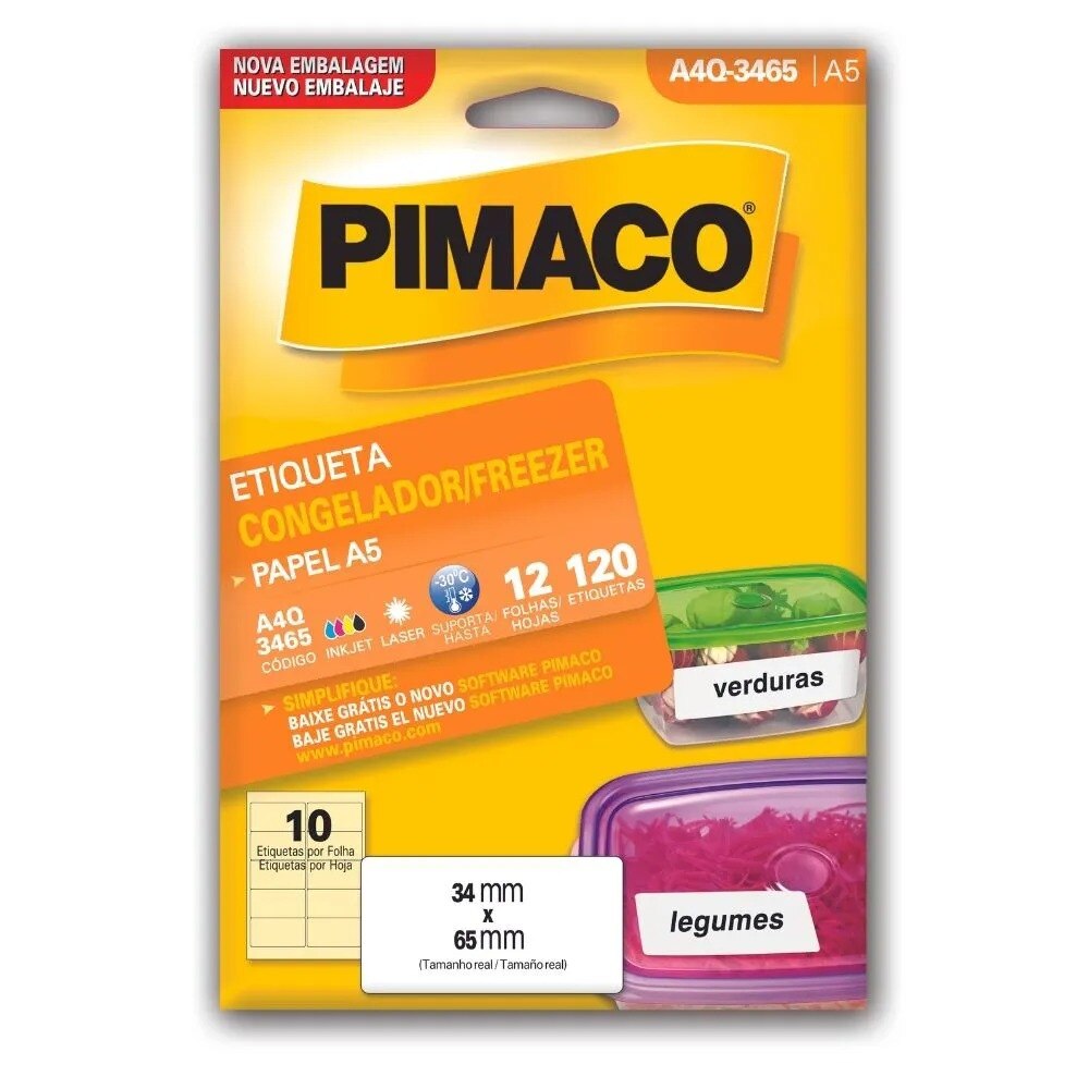 Etiqueta Pimaco Congelador / Freezer 34,0X65,0mm 12 Fls 4A5-Q3465