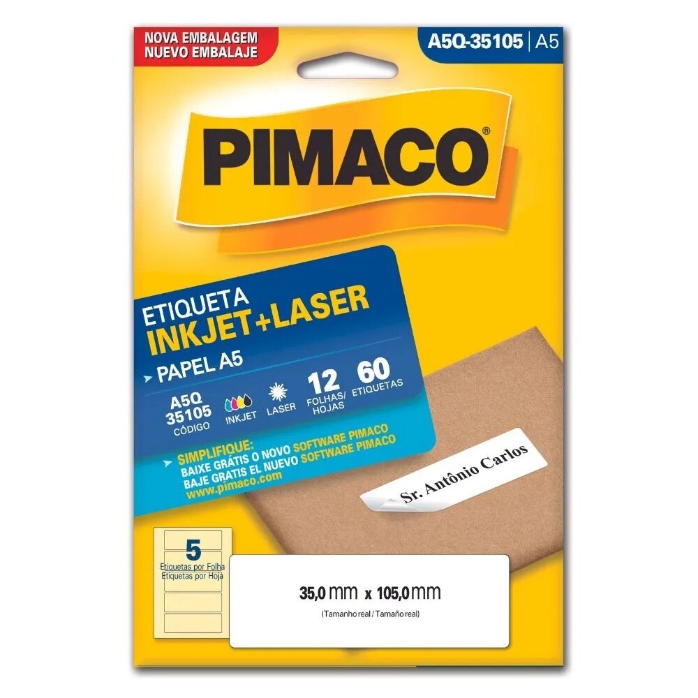 Etiqueta Pimaco Laser 60 Unidades 35X105mm A5Q 35105