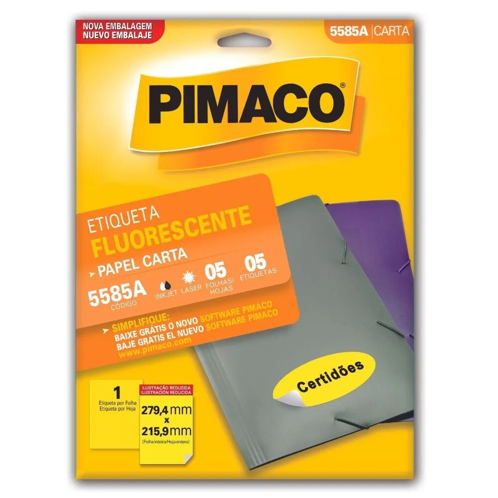 Etiqueta Pimaco Laser Amarela Fluorescente 150 Unidades 5580A