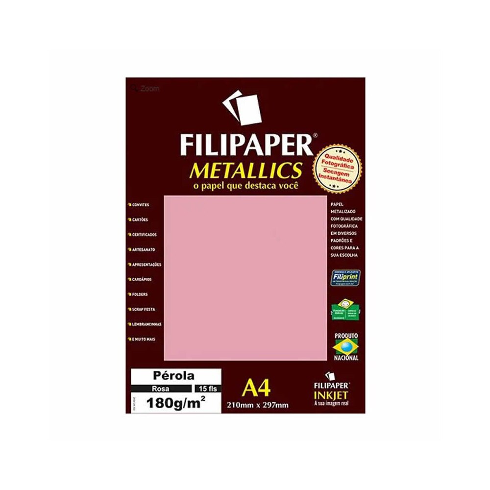 Papel Metallics Filipaper Perola Rosa A4 180g 15 Fls