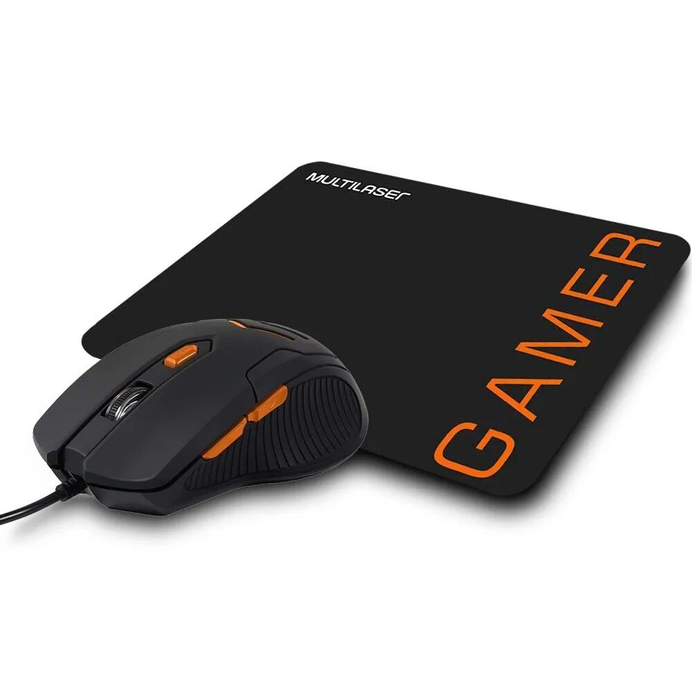 Mouse Gamer 3200Dpi Preto / Laranja + Mouse Pad MO274 Multilaser