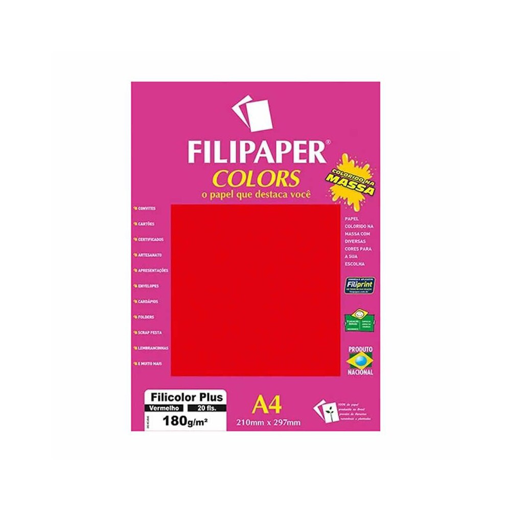 Papel Filipaper Filicolor Plus Vermelho A4 180g 20 Fls