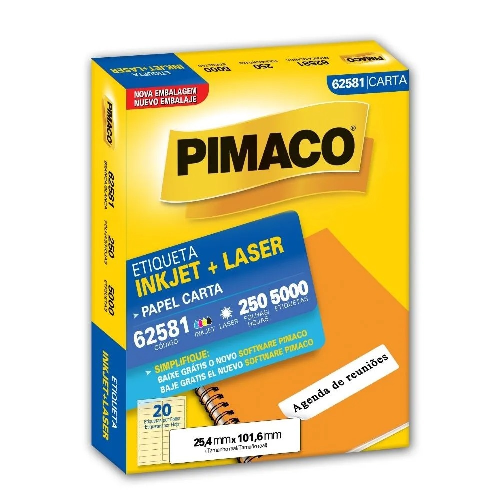 Etiqueta Pimaco Laser 5000 Unidades 25.4X101.6mm 62581