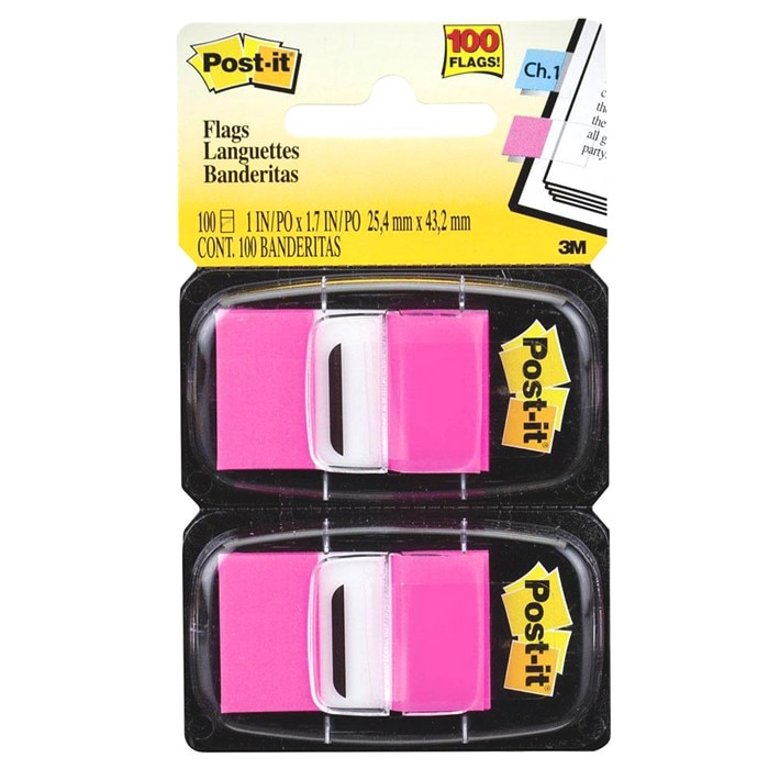 Marcador de Página Adesivo Post-it® Flags Pink 25,4mm x 43,2mm 100 Fls