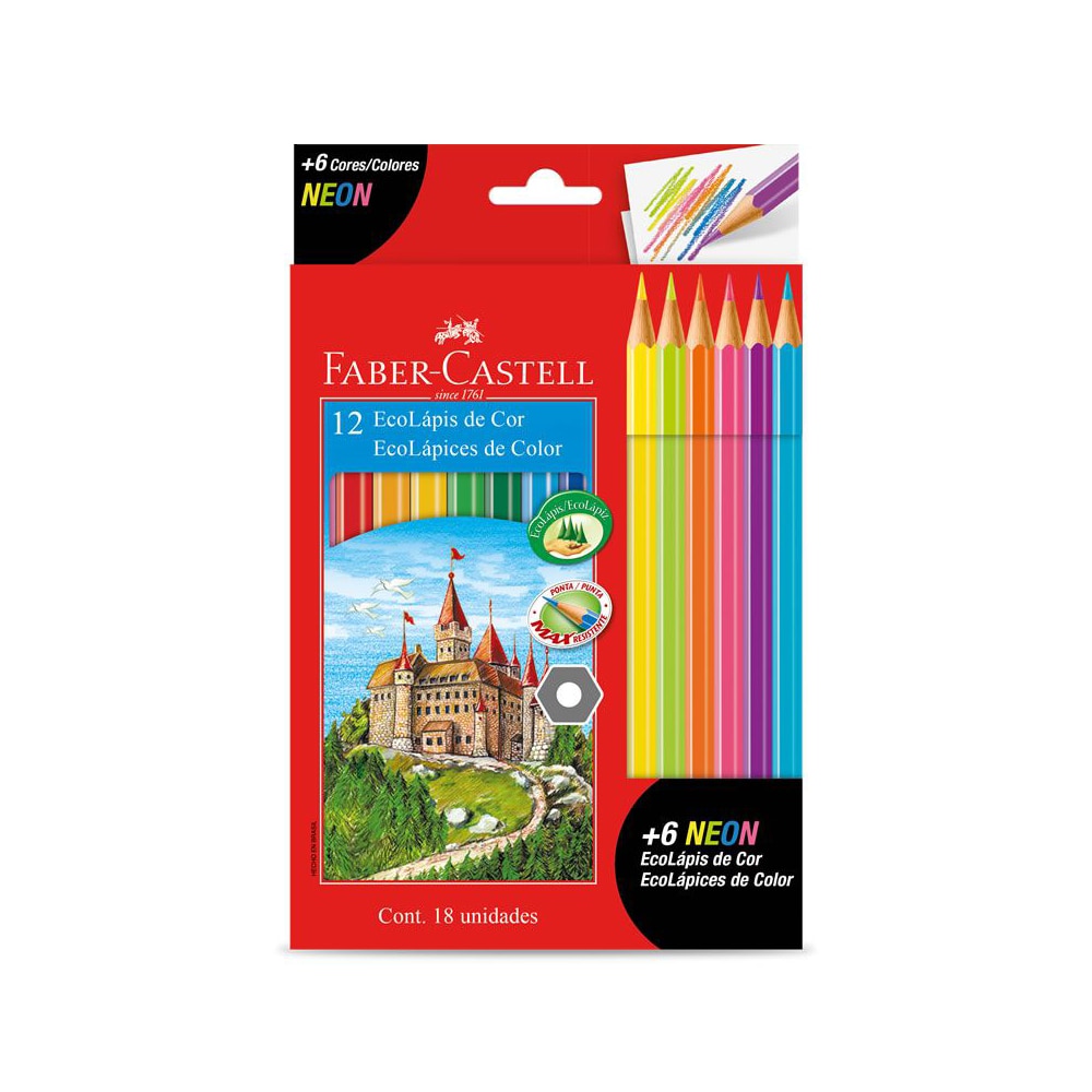 Lápis de Cor 12 Cores + 6 Cores Neon Faber-Castell