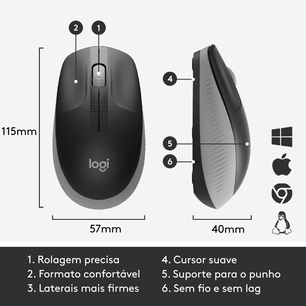 Mouse Logitech Wireless M190 Cinza