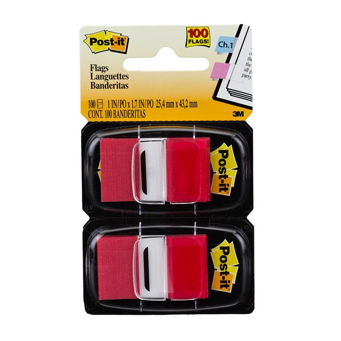 Marcador de Página Adesivo Post-it® Flags Vermelho 25,4mm x 43,2mm 100 Fls