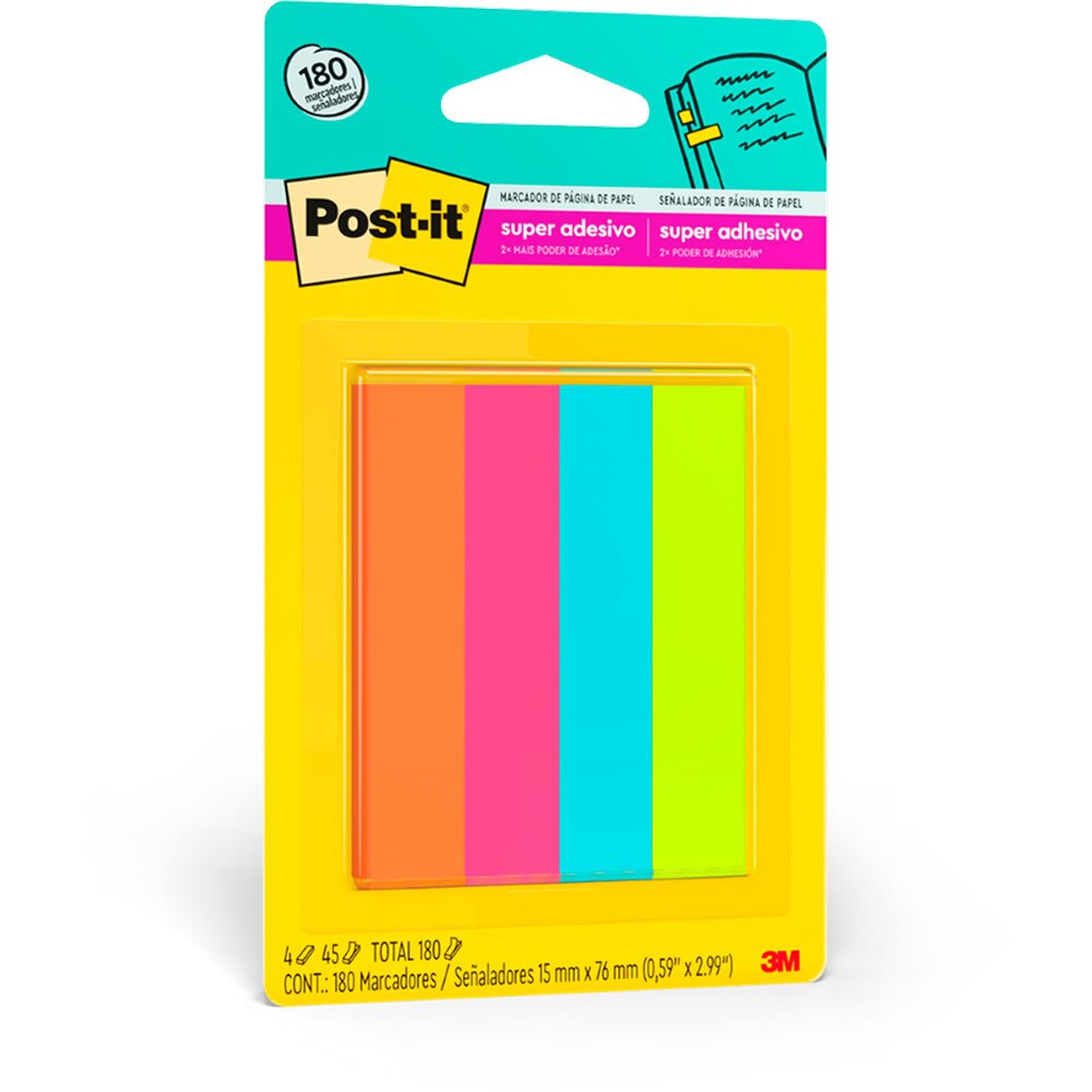 Marcador de Página Adesivo Post-it® Flags 76mm x 15mm 180 Fls