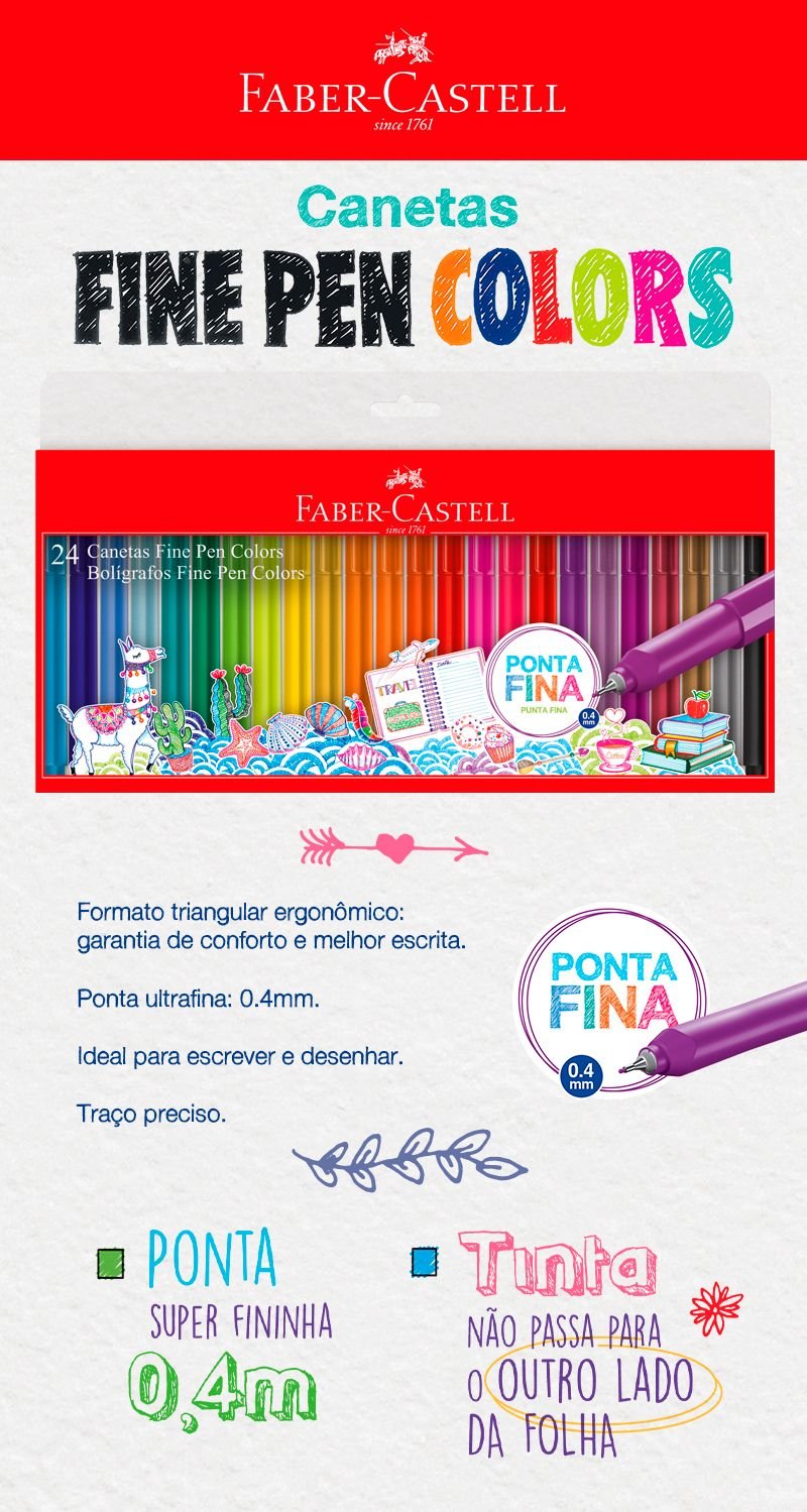 Caneta Hidrográfica Fine Pen Faber-Castell 24 Cores