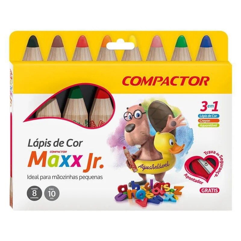 Lápis de Cor Compactor 8 Cores Jumbo Maxx Jr
