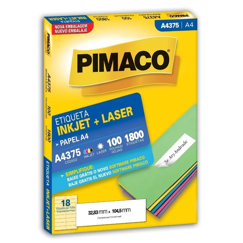 Etiqueta Pimaco Laser 32,83X104,5mm 1800 Un. A4375