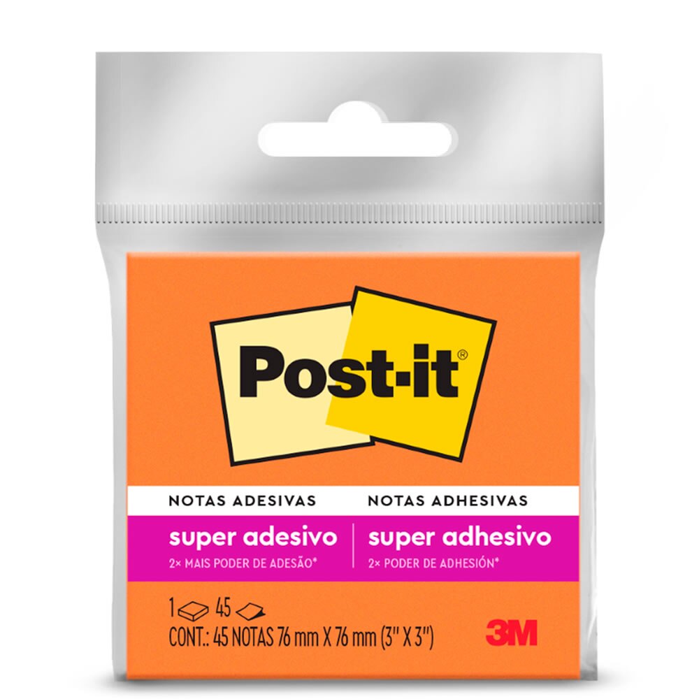 Bloco de Notas Super Adesivas Post-it® Laranja 76mm x 76mm 45 Fls