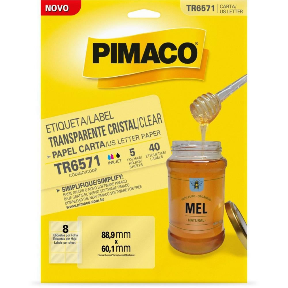 Etiqueta Pimaco Autoadesiva Transparente Cristal 88,9mm X 60,1mm TR6571