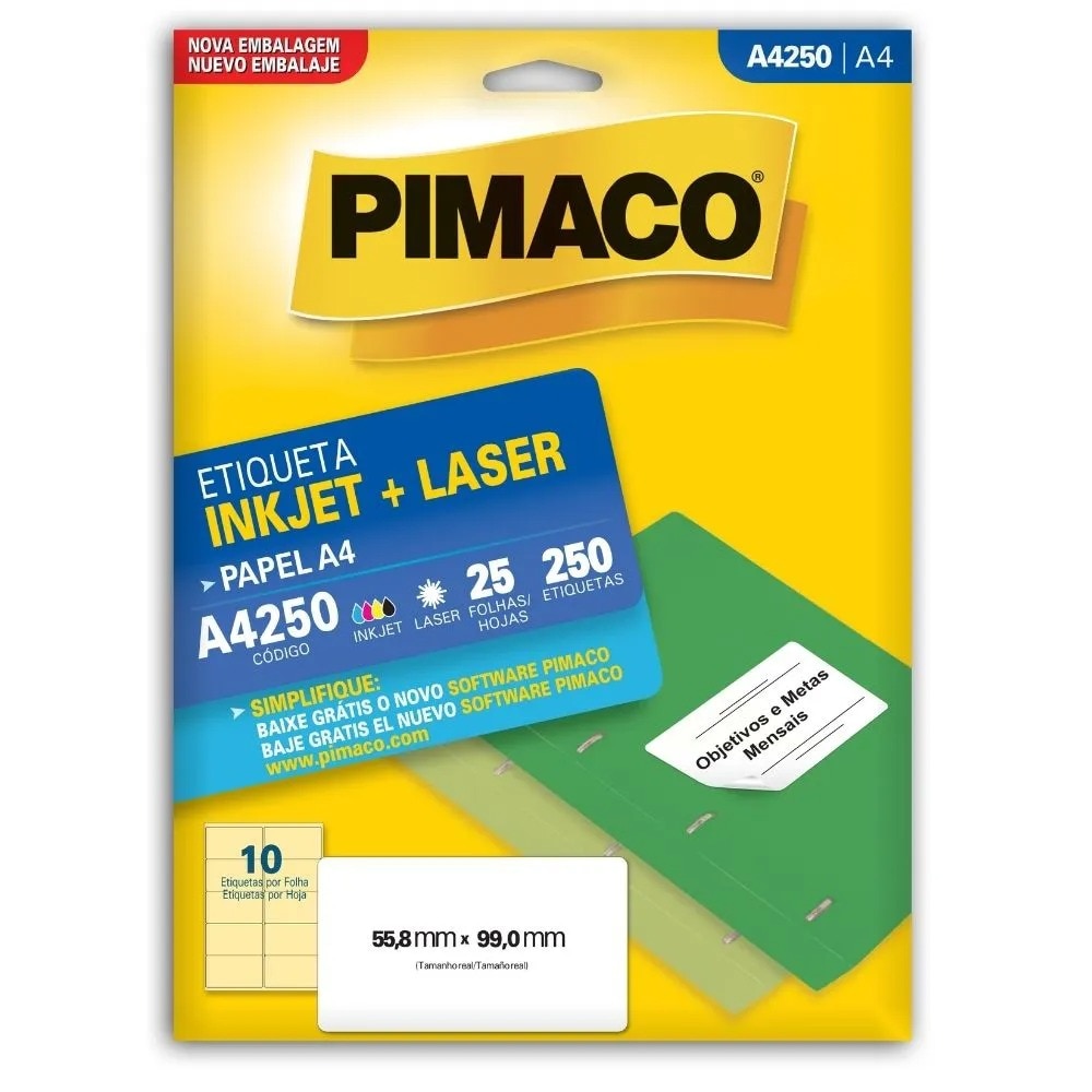 Etiqueta Pimaco Laser 55,8X99mm 250 Unidades A4250