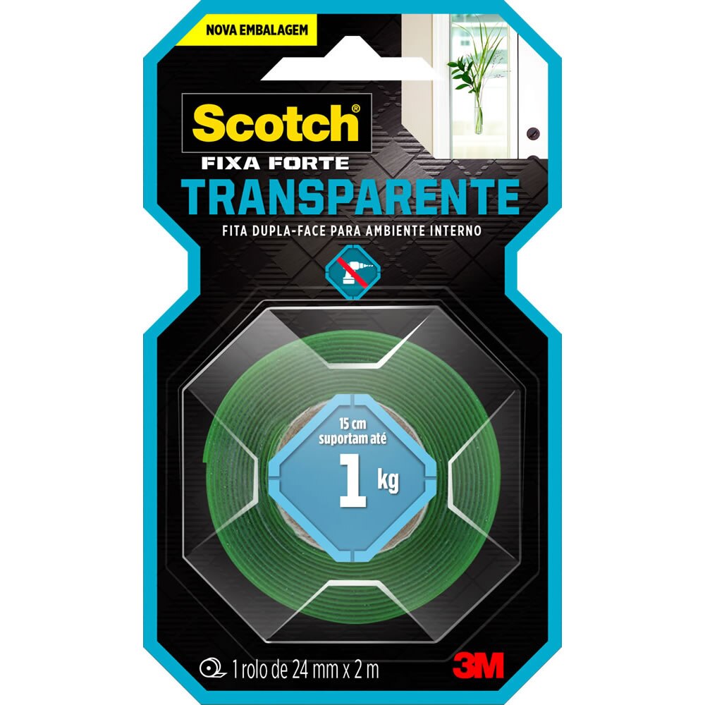 Fita Dupla Face 3M Scotch® Fixa Forte Transparente 24mm x 2m