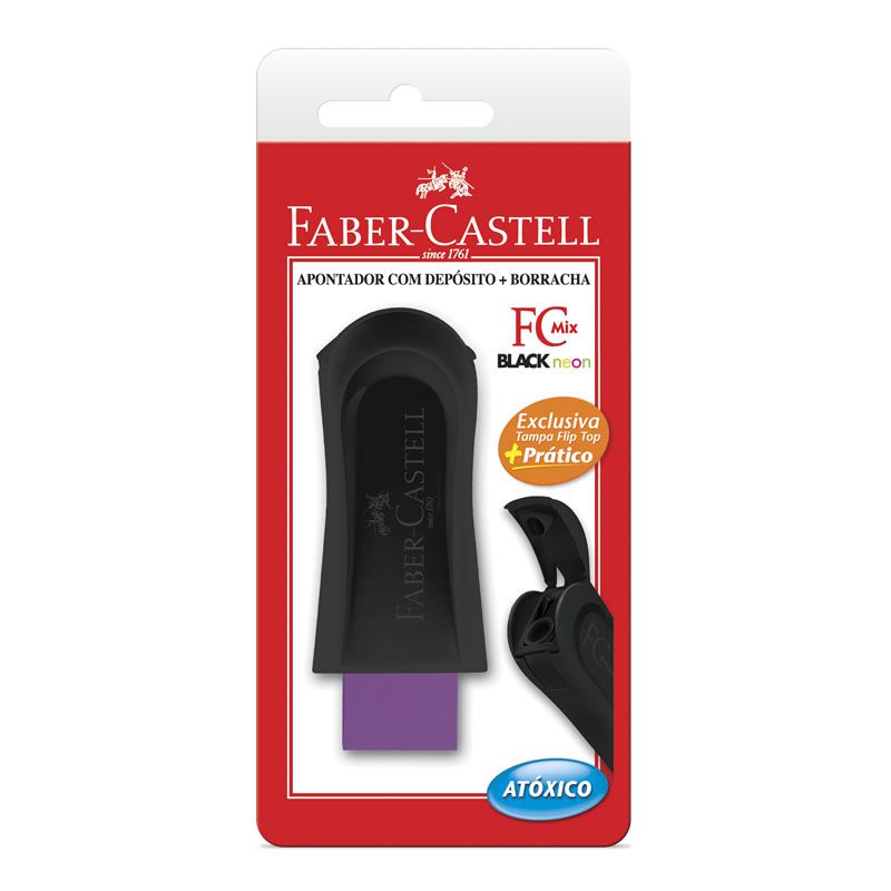 Borracha Faber-Castell Mix Black Neon + Apontador