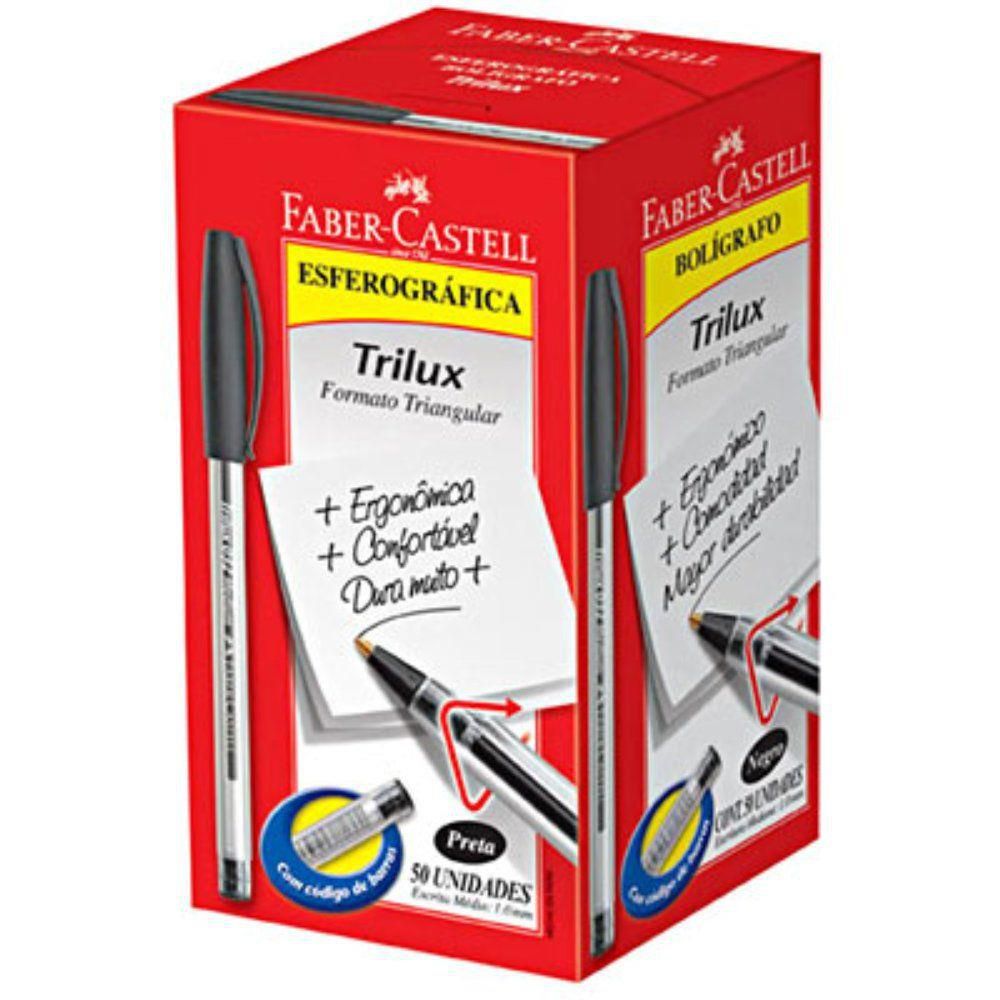 Caneta Esferográfica Faber-Castell Trilux Preta 50 Unidades