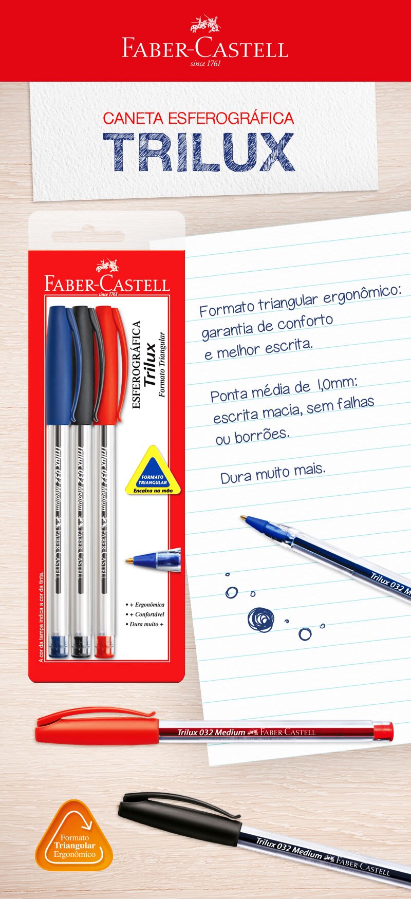 Caneta Esferográfica Faber-Castell Trilux 3 Cores