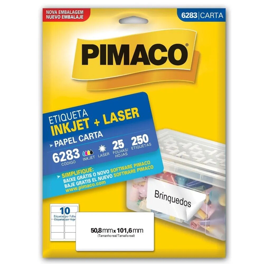 Etiqueta Pimaco Laser 250 Unidades 50.8X101.6mm 6283
