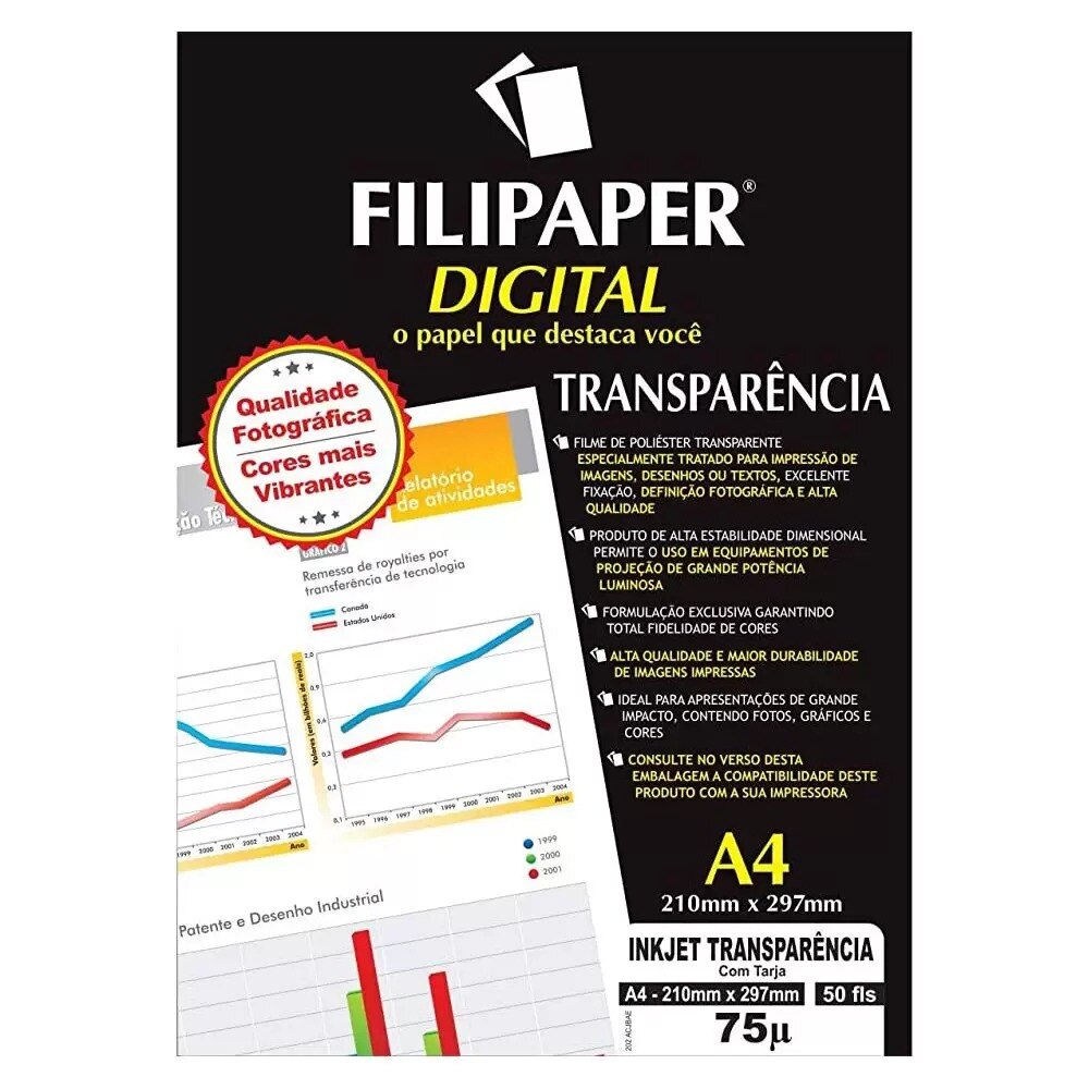 Transparência Jato de Tinta A4 Com Tarja Envelopes 50 Fls Filipaper