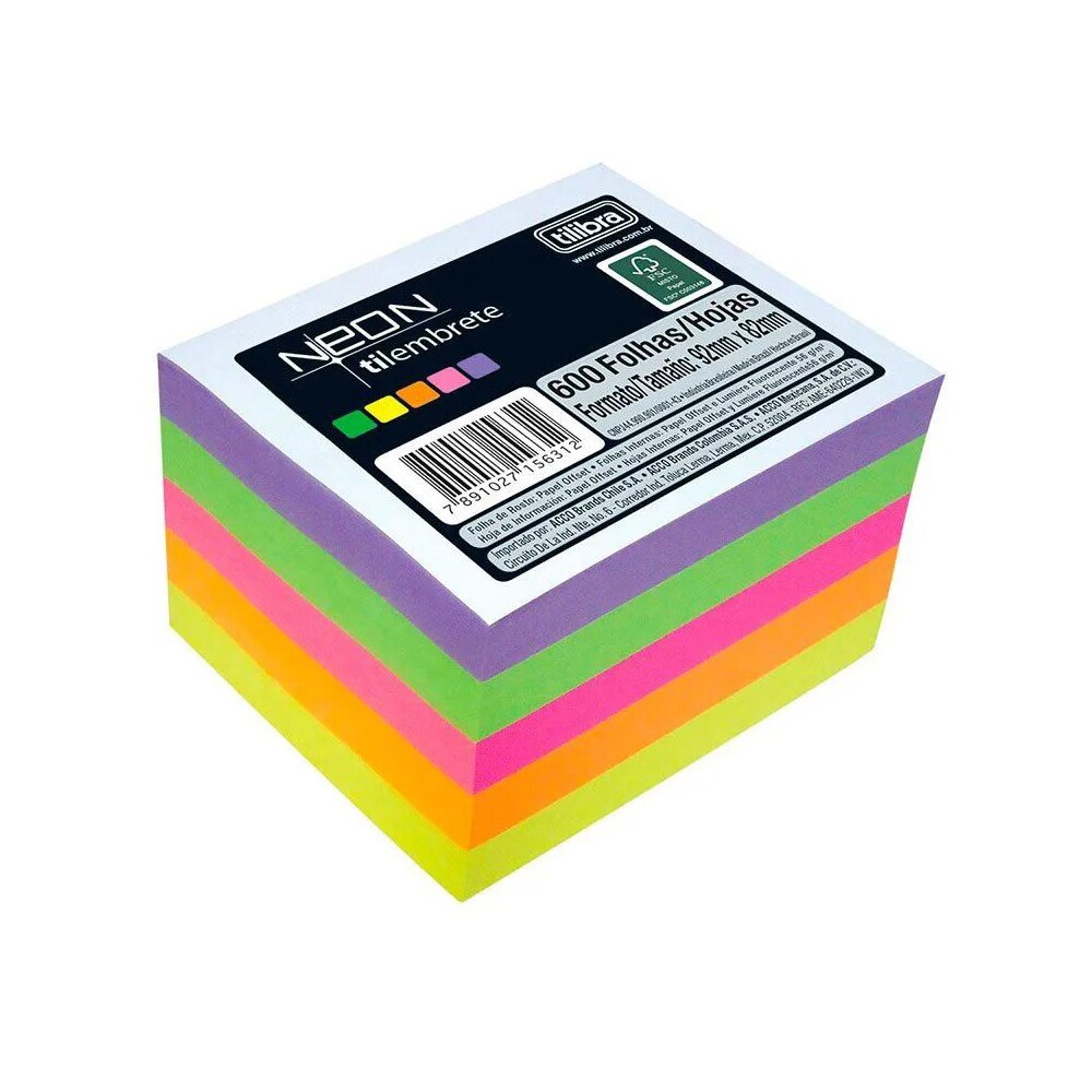 Papel Tilembrete 75G 600 Fls Colorida Neon 94X80mm Tilibra