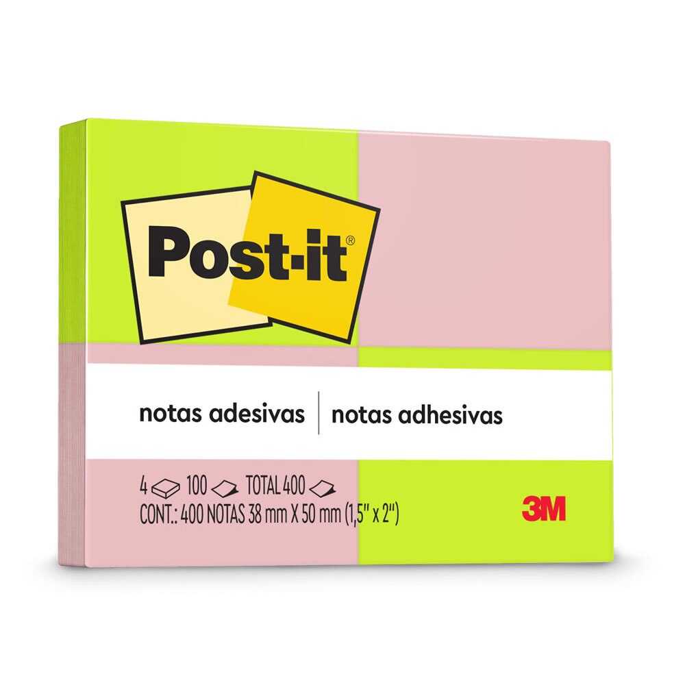 Blocos de Notas Adesivas Post-it® Neon 2 Cores 4 Blocos 38mm x 50mm 100 Folhas