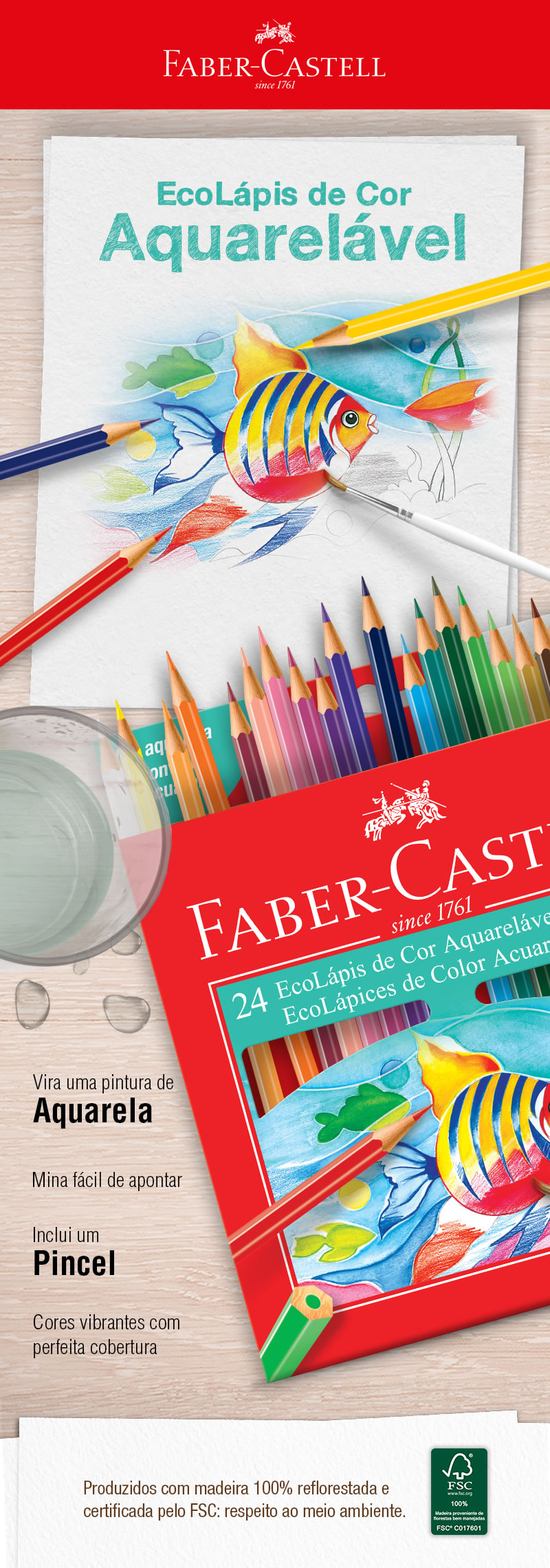 Lápis de Cor 24 Cores Aquerela Faber-Castell