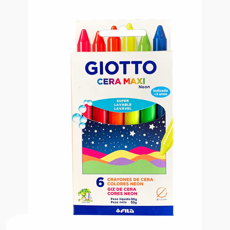 Gizão de Cera 6 Cores Neon Giotto Maxi