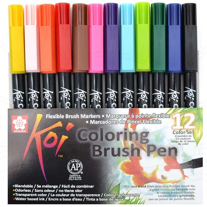 Caneta Pen Brush Sakura Koi Coloring Brush 12 Cores