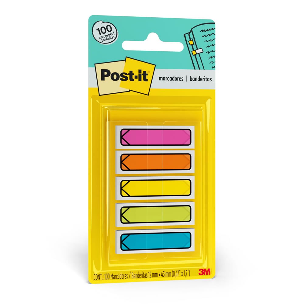 Marcador de Página Adesivo Post-it® Flags Setas 5 Cores Neon 11,9mm x 43,2mm 100 Fls