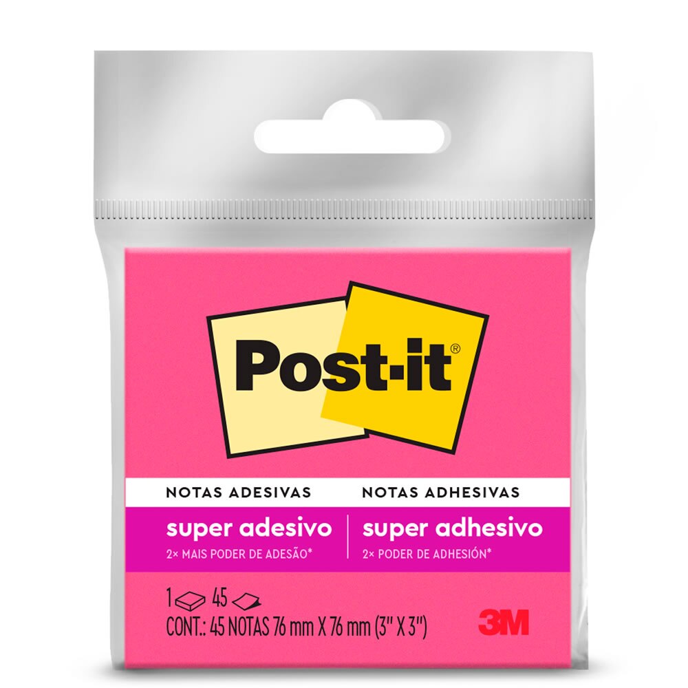 Bloco de Notas Super Adesivas Post-it® Rosa 76mm x 76mm 45 Fls