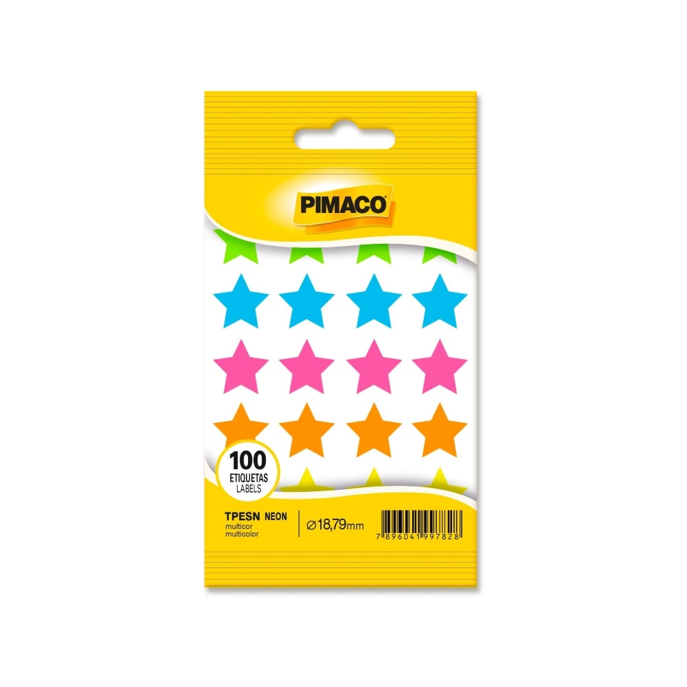 Etiqueta Pimaco Autoadesiva TP Estrela Color Neon 18mm 100 Un.