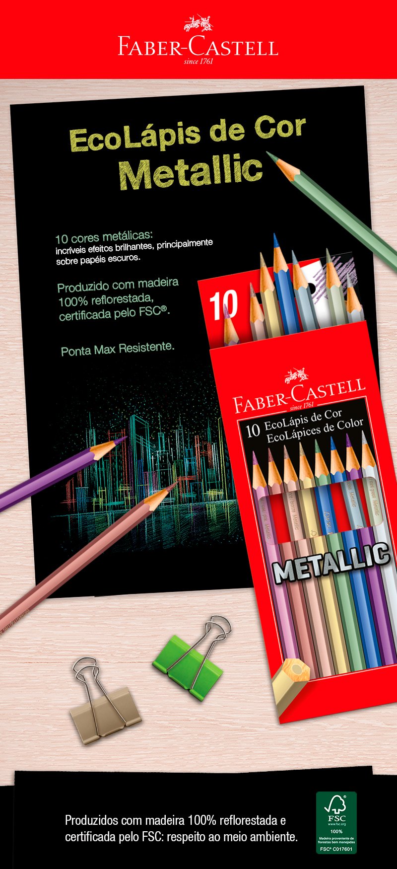 Lápis de Cor Faber-Castell 10 Cores Metallic