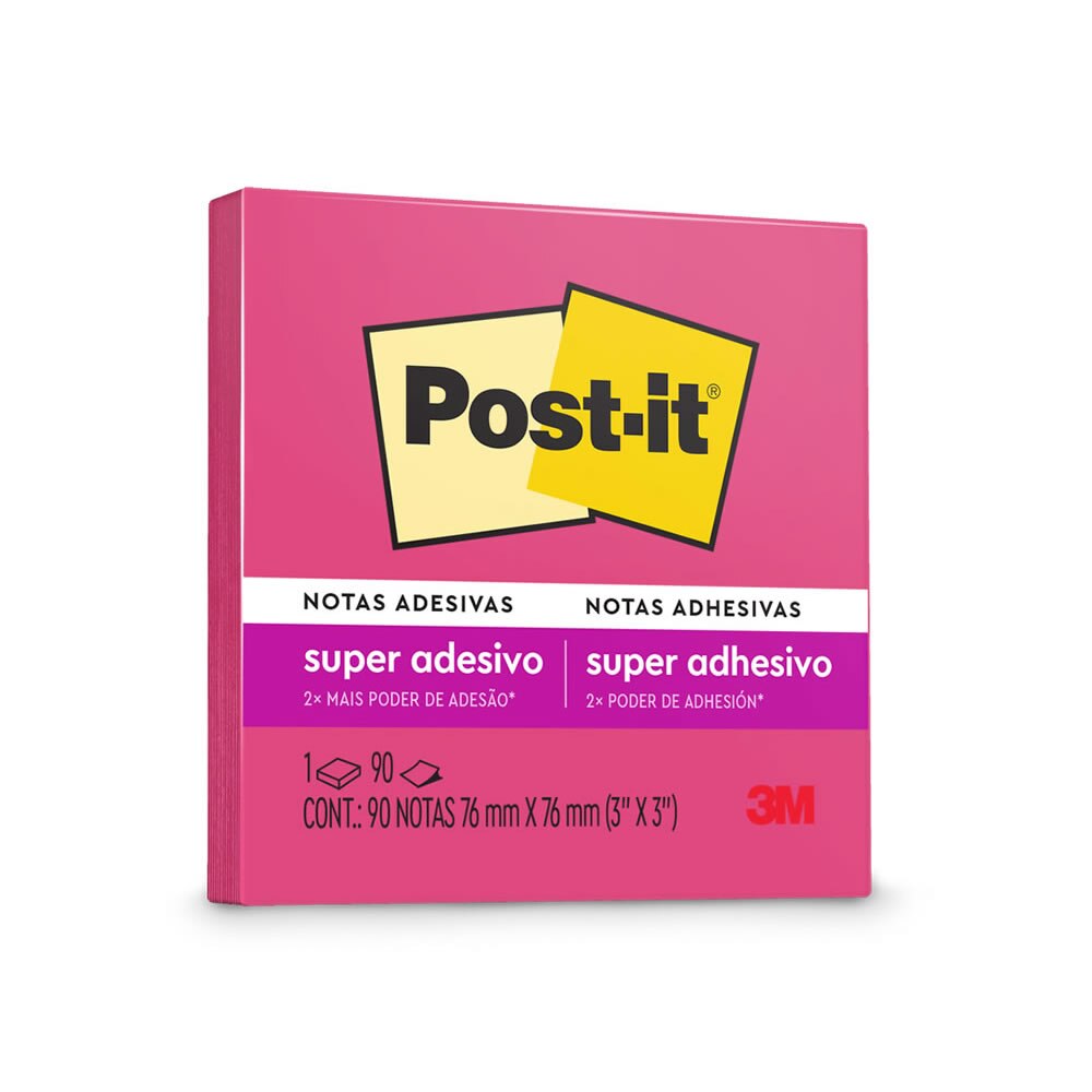 Bloco de Notas Super Adesivas Post-it® Pink Neon 76mm x 76mm 90 Fls