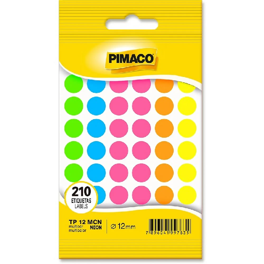 Etiqueta Pimaco Autoadesiva TP Multicolor Neon 12mm 210 Un.