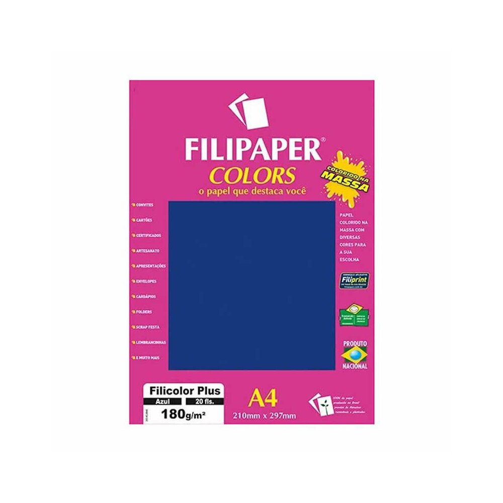 Papel Filipaper Filicolor Plus Azul A4 180g 20 Fls