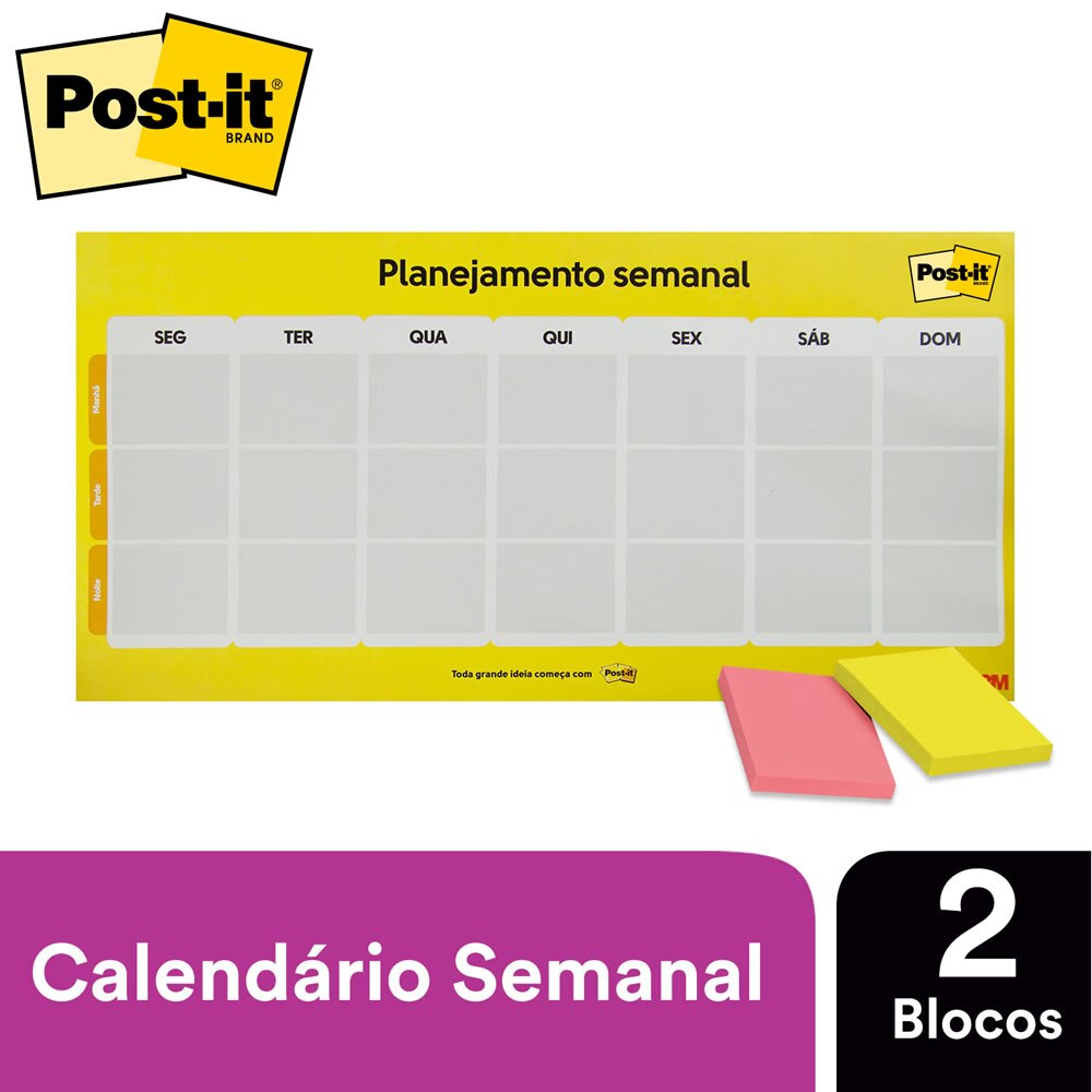 Calendário Semanal Post-It 2 Blocos 38mm X 50mm 50 Fls