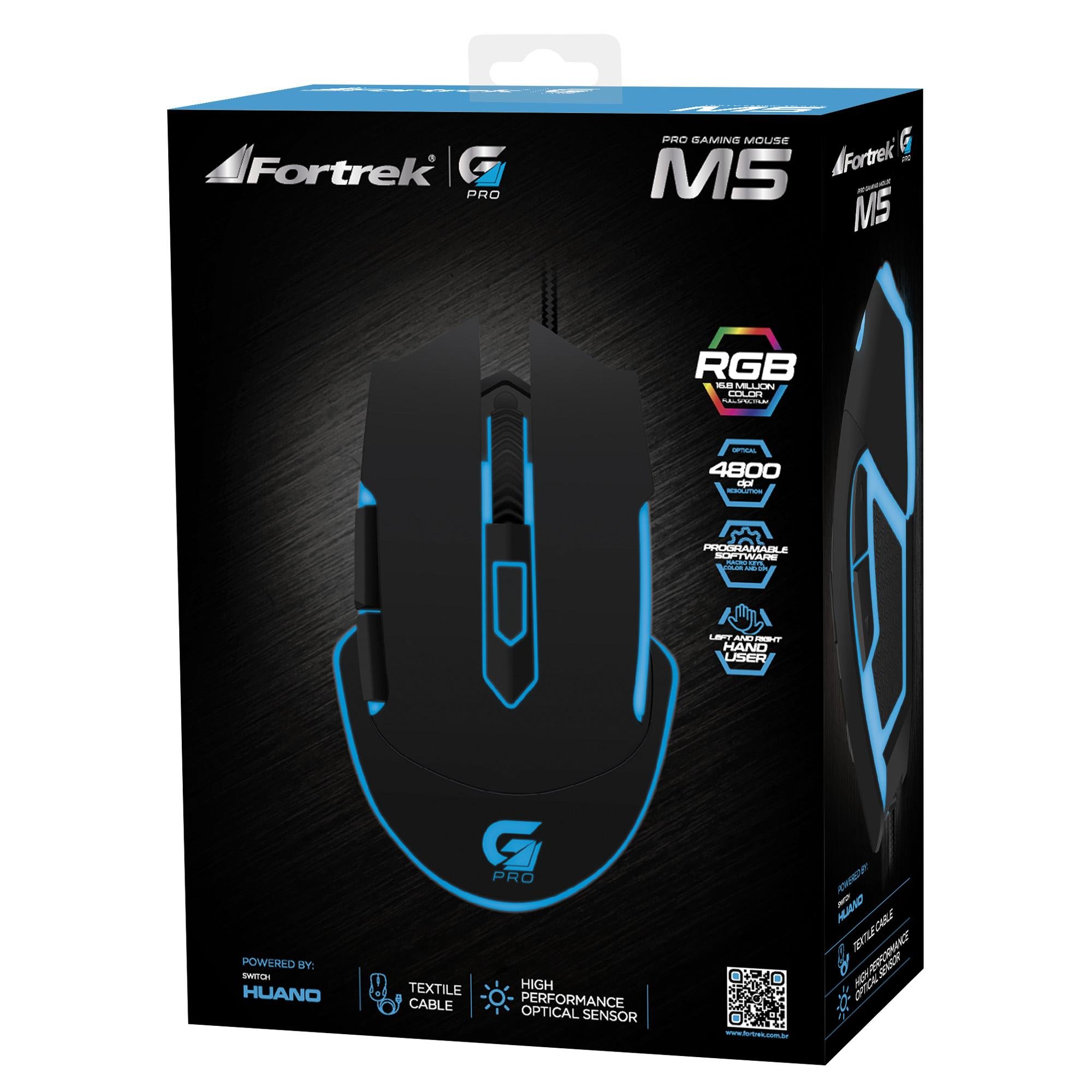 Mouse Gamer Fortrek M5 Pro 4800Dpi RGB Preto