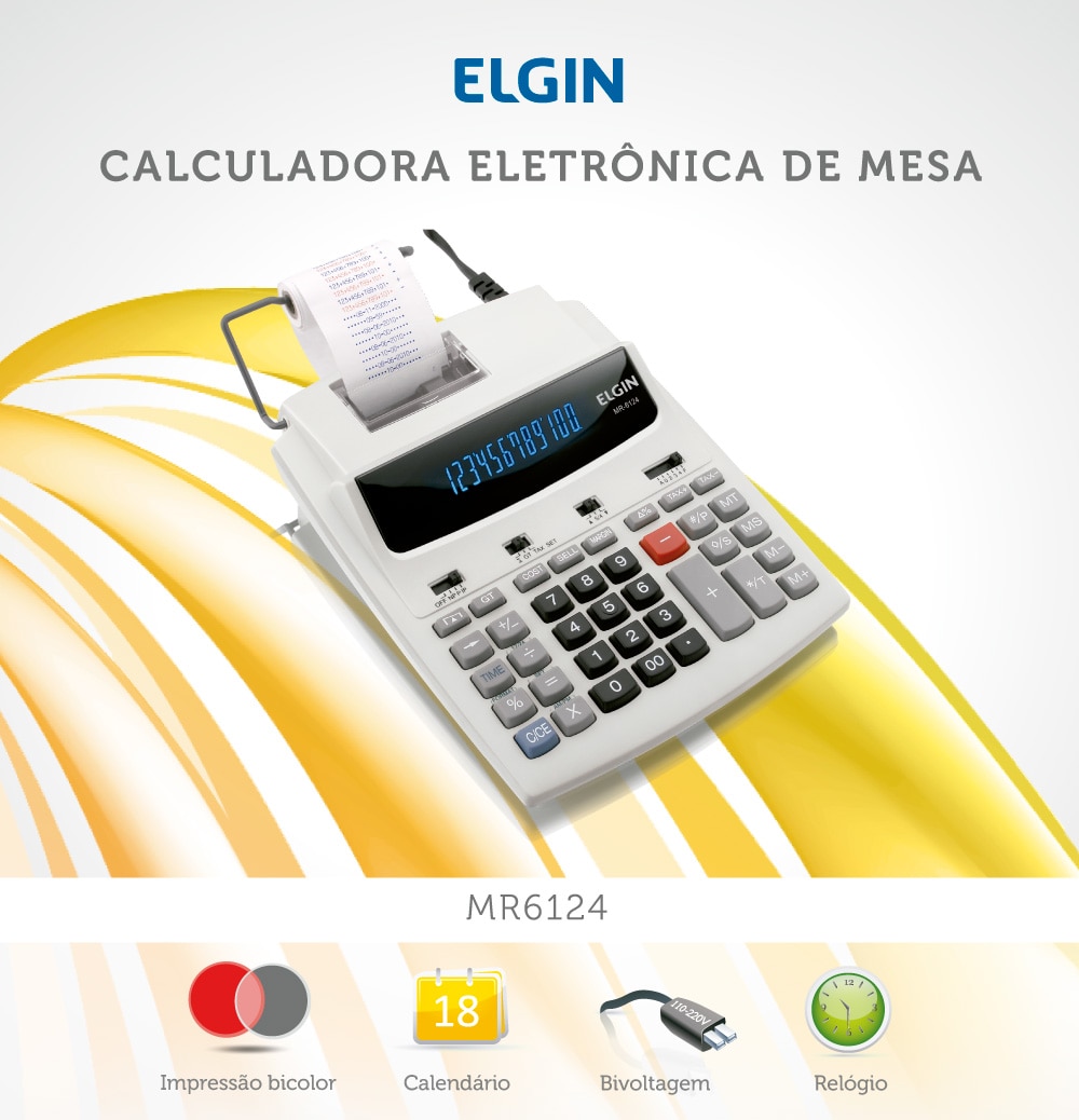 Calculadora de Mesa Com Bobina 12 Dígitos MR-6124 Elgin
