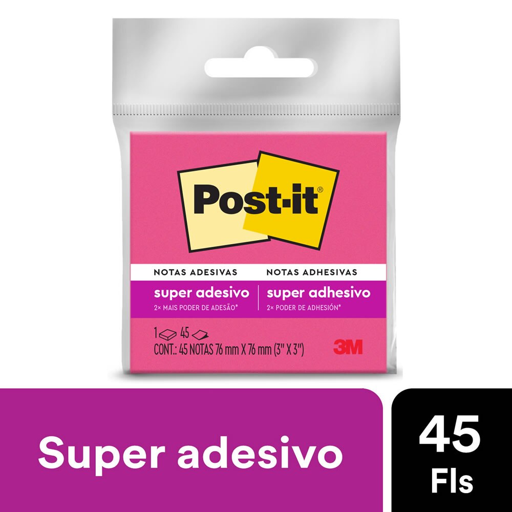 Bloco de Notas Super Adesivas Post-it® Rosa 76mm x 76mm 45 Fls