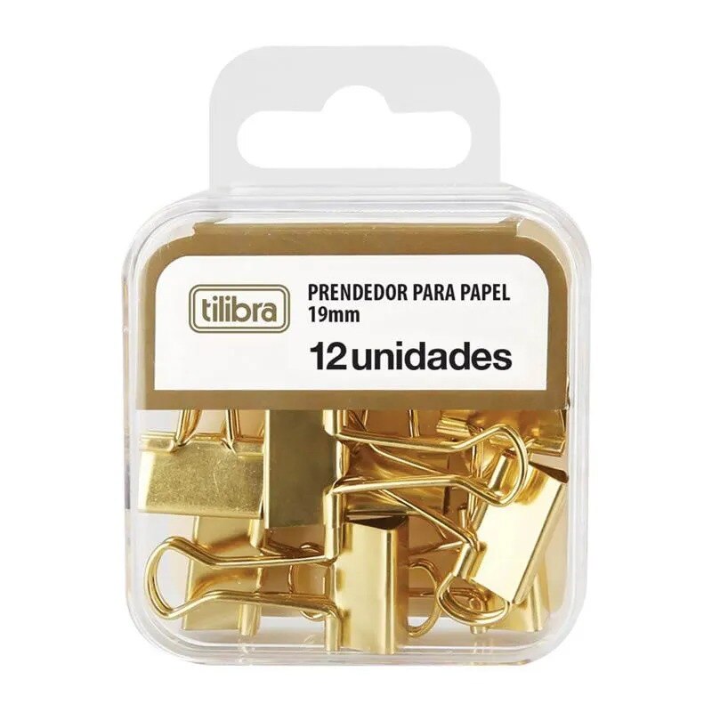 Prendedor de Papel Tilibra 19mm Dourado 12 Un.
