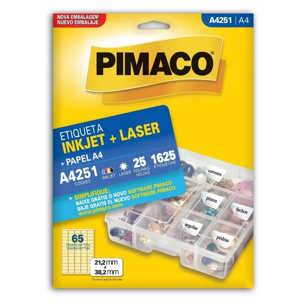Etiqueta Pimaco Laser 21,2X38,2mm 1625 Unidades A4251