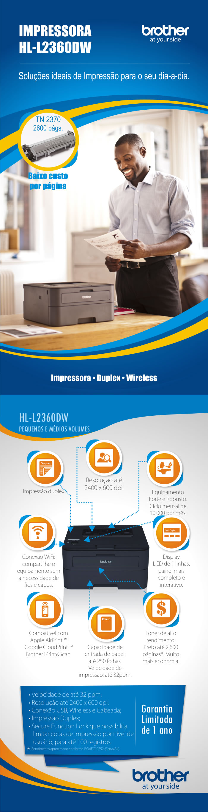 Impressora Laser Mono Hl-L2360DW 110V Brother